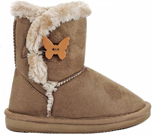 Kids Girl Sunny Shoes Chestnut Butterfly Buttons Faux Fur Lined Shearling Winter Ankle Boots-4