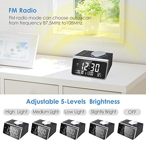Digital Alarm Clock, Upgraded Dual Alarm Clock Radio Indoor Thermometer, Charging Station/Phone Charger with Dual Port USB 4.2" Display & 5 Levels Brightness Dimmer LED (Black) - Thumbnail 3