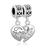 LovelyJewelry Sterling Silver Heart Mom Mother & Son Family Charm Dangle Beads For Bracelet