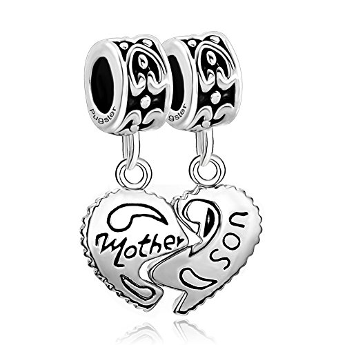 LovelyJewelry Sterling Silver Heart Mom Mother & Son Family Charm Dangle Beads For Bracelet