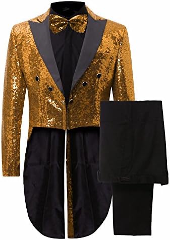 Suxiaoxi Men's Gorgeous 2 Pieces Sequins Tailcoat Suits for Wedding/Nightclub/Prom