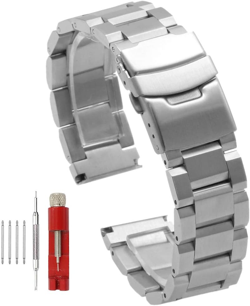 New Solid Stainless Steel Bracelets 18mm/20mm/22mm/24mm Watch Bands Deployment Buckle Brushed/Polished Strap for Men…
