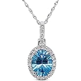 KOKAV 14K White Gold Genuine Blue Topaz 2-1/5 Concave Cut, Diamond Pendant Necklace