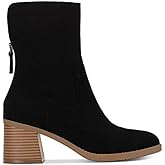 SUN STONE Womens Black Stretch Cushioned Lyraa Round Toe Block Heel Zip-Up Booties 8.5 M