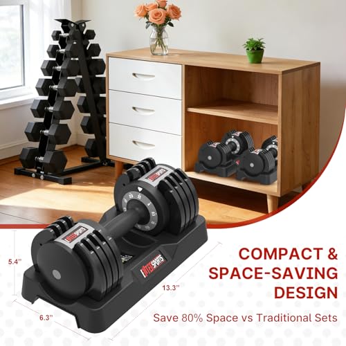 EnterSports 22LBS/26.5LBS/40LBS/44LBS/60LBS Adjustable Dumbbell Set Quick Adjustment Space-saving Dumbbells with Non-Slip Handle Adjustable Weight, Convertible Dumbbell Weights Suitable for Women Men Home Office Gym Body Strength Training