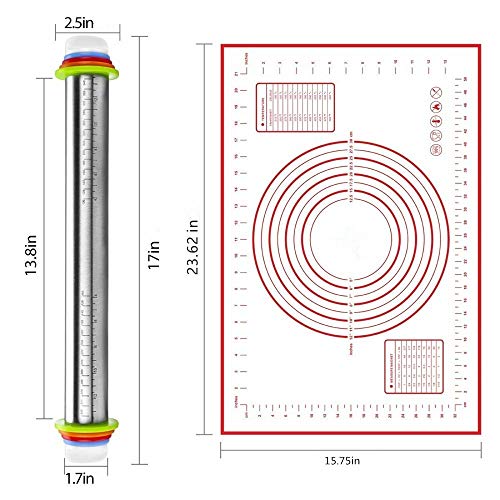 image for DAMUZHI Rolling Pin nonstick and Silicone Baking Pastry Mat combo kit,