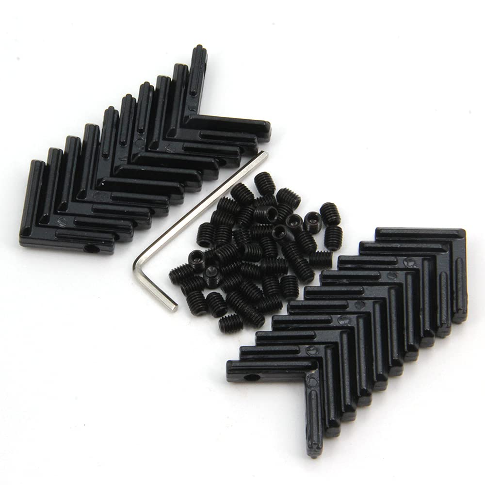Zeberoxyz 20PCS Black L-Shape Joint Corner Bracket,2020 Series 90 Degree Aluminum Profile Interior Joint-with M5 Screws,Suitable for 6mm Slot Aluminum Extrusion Profile (L Corner Bracket-Black)