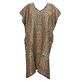 Womens Boho Caftan Top Green Paisley Printed Wool Blend Kaftan Coverup Dress