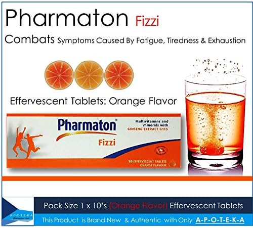 Pharmaton Fizzi Effervescent Tablets Orange Flavor (Travelling Size 1 X 10 Tablets) Energy Stimulant, Alertness to Combats Symptoms Caused By Fatigue, Tiredness & Exhaustion