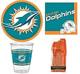 NFL Miami Dolphins, Plate, Napkin, Cup, Fork, Spoon, Knife Party Set for 8