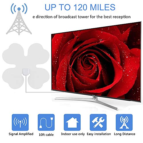 Sammid Boost TV Antenna Amplifier, HD Digital Indoor TV Antenna Version Four Leaf Clover Shape Indoor Powerful HDTV Amplifier Signal Booster 80 Miles Range Support 4K 1080p VHF-Noctilucent