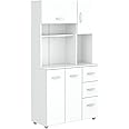 Inval, 71" H x 23.6" W x 17.1" D, White Kitchen Microwave Storage Cabinet with 3 Drawers, Kitchenette Standing Pantry