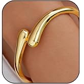 KHKINDPRO Chunky Gold Bangle Bracelets for Women Trendy Gold Irregular Statement Cuff Bracelet Stack Wide Wrist Cuff Bracelets Jewelry Gifts