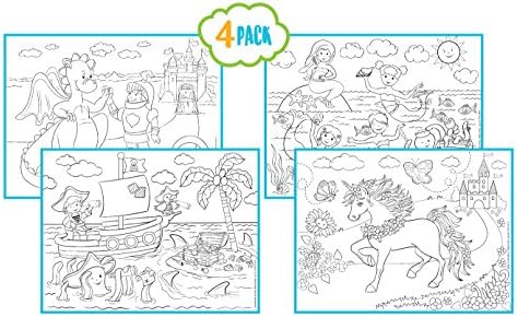 Kute Kids Childrens Reusable Activity Coloring Placemats Including 4 Non-Toxic Crayons By Washable, Wipeable, Cleanable and Great for Children and Toddlers of all ages (Assorted, 4 Pack)