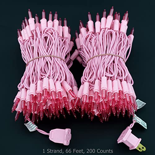 YULETIME Pink LED Christmas Lights with Pink Wire, 66 Feet 200 Count UL