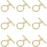 Beebeecraft 1 Box 15 Sets Toggle Jewelry Clasps 18K Gold Plated Brass Toggle Clasp Connectors Round T Bar Jewelry Closure OT Ring Findings for Bracelets Necklaces DIY Crafts Making Components Gifts