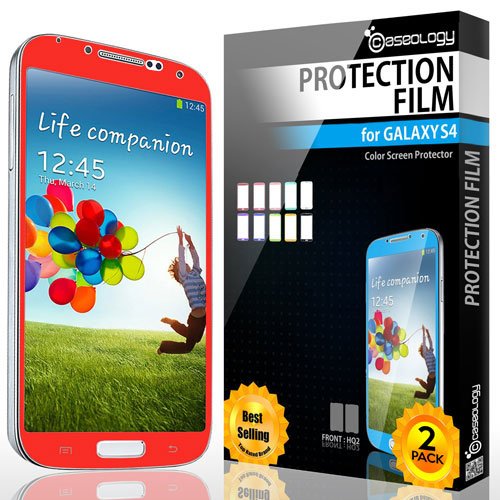 Galaxy S4 Screen Protector, Caseology [HD Clarity] Samsung Galaxy S4 Screen Protector [2-Pack] [Red] [3-Month Warranty] Color Film [Crystal Clear] Front Screen Protection Galaxy S4 Screen Protector (for Samsung Galaxy S4 Verizon, AT&T Sprint, T-mobile, Unlocked)