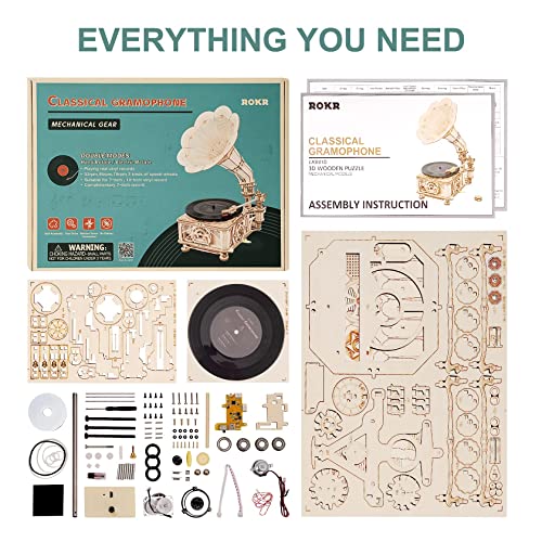 ROKR 3D Wooden Puzzles Gramophone Model Kits for Adults Handcrank