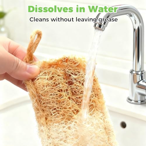 6 Pieces Loofah Natural Scrubber 9 x 14 cm, Loofah Sponge, Natural Loofah Kitchen Scourer, Stain Resistant, Oil Repellent, Highly Absorbent, for Bathrooms/Kitchens/Countertops