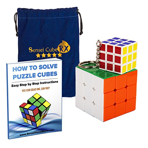 Sensei Cube RX with Playable Puzzle Cube Keychain, Pouch and Solution Guide