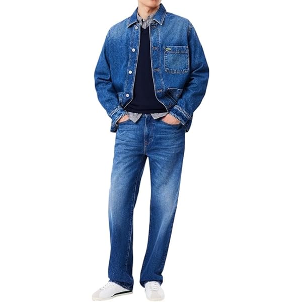 ダイ LACOSTE indigo denim swing top Lacoste Men's 5 Pocket Straight Cut Indigo Jeans, Washed DEEP