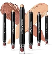 LUXAZA 6 PCS Brown Neutral Metallic Eyeshadow Stick,Champagne Brown Cream Shimmer Eyeshadow Penci...