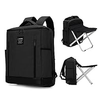 Dulcii Backpack Stool Combo Multi-Functional Large Capacity Shoulders Bag Portable Folding Seat Beach Chair for Camping Fishing Hiking Picnics Watching Sports Events (Chair Can be Removed, Black)