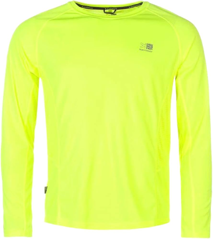 Mens Fluorescent Yellow Bright Safety Running Top Long Sleeve with