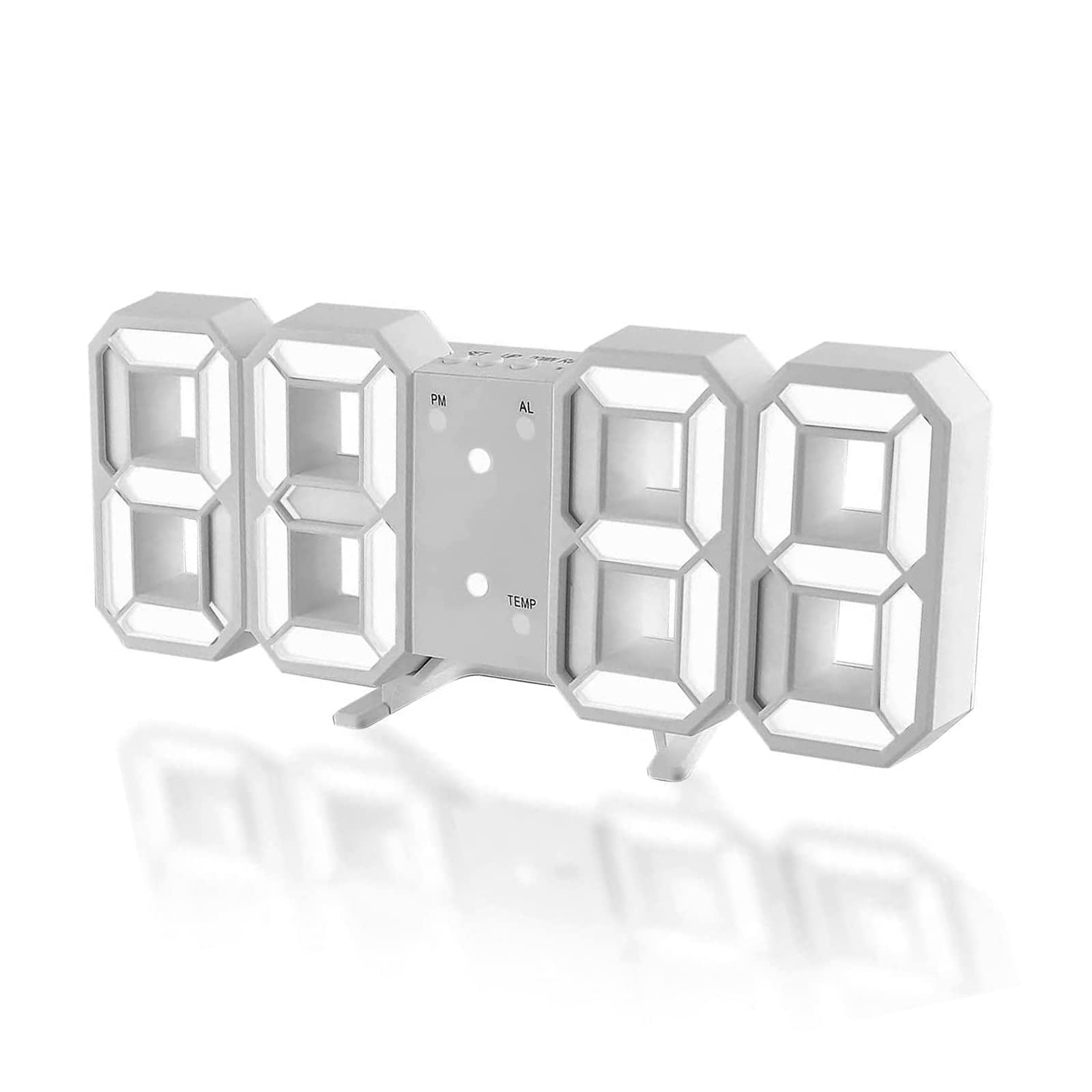 DSLIHA 3D Digital Alarm Clock for Bedrooms, LED Desk USB Electrify Digital Wall Alarm Clock for Office Home Living Room (White)