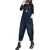 COWOKA Women's Loose Baggy Denim Overalls Casual Vintage Adjustable Straps Stretch Bib Jumpsuit Rompers Harem Pants