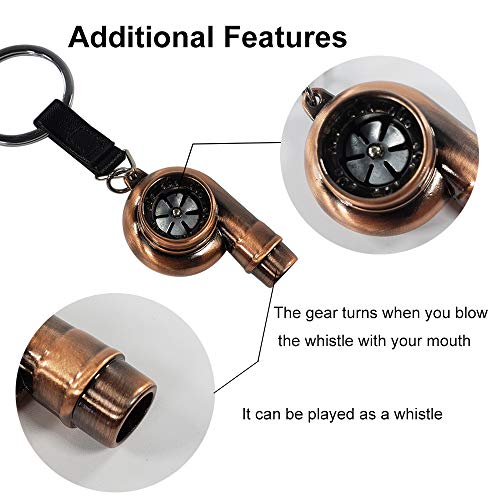 Ispeedytech 2Pcs Spinning Turbo Keychain,Make Whistle Sound,Auto Part Model Metal Keychain/Key Ring/Holder Set (Bronze Color)