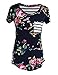 MEROKEETY Women's Floral Print Striped Tee Crew Neck Shirt Short Sleeve Tops With Pocket
