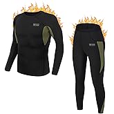 Men’s Thermal Underwear Set, Winter Fleece Lined Sport Long Johns Base Layer Quick Drying Thermo for Hunting Skiing