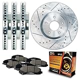 Max KT032113 Front + Rear Silver Slotted & Cross Drilled Rotors and Ceramic Pads Combo Brake Kit; Excl GT Bullitt Models