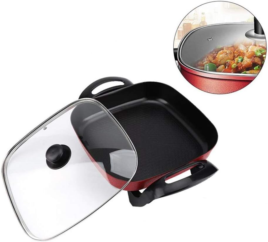 NLYWB Electric Skillet, Square Saucepan Glass Lid, Five-Speed Temperature Control, Non-Stick Coating, Suitable for Family Restaurants Etc, 16.5x12.6x7 Inch