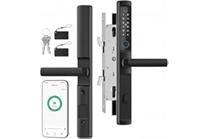 WECOME Smart Sliding Door Lock with Fingerprint, Digital Keypad, and Keyless Entry | Tuya App Smart Lock Handle in Matte Black | Electronic Security for Patio, Home & Office | Easy Installation