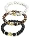 FIBO STEEL 3 Pcs Buddha Bead Bracelets for Men Women Elastic Charm Bracelet Set