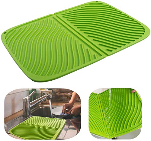 Silicone Dish Drying Mat - Large Draining Board Mat for Kitchen, Heat Resistant, Quick Drying - 17*12'' Washing Up Drainer Mat by IYYI (Green, 17*12")