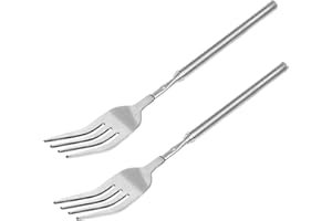 Lystaii 2Pcs Stainless Steel Telescopic Fork Extendable Fork Dinner Fork Dinner Fruit Dessert Long Handle Fork Long Stainless