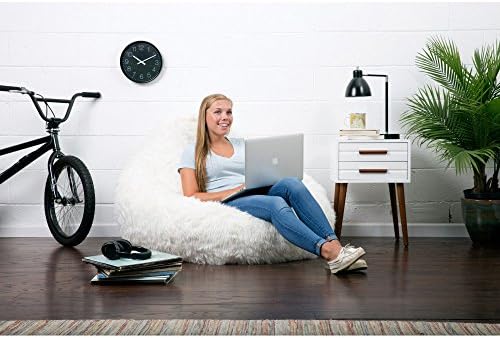 AMA shop Bean Bag Chair Lux Teardrop Shag, Durable Faux Fur for Teen, Child,Family Room, Bedroom, Living Room (Ivory)