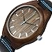 Topwell Walnut Wood Case Men' Watches Blue Second Hand with Black Genuine Leather Band Wristwatches
