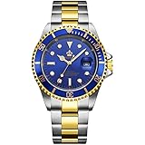 Fanmis Blue Dial Ceramic Bezel Sapphire Glass Luminous Quartz Silver Gold Two Tone Stainless Steel Watch