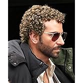 Swiking Mens Short Blonde Afro Curly Wigs Rocker Wig California Halloween Cosplay Costume Daily Male Synthetic Fibre Hair Wig (Blonde)