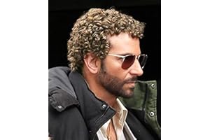Swiking Mens Short Blonde Afro Curly Wigs Rocker Wig California Halloween Cosplay Costume Daily Male Synthetic Fibre Hair Wig (Blonde)