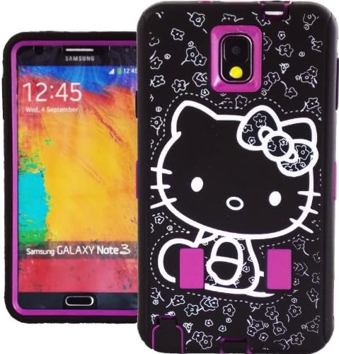 Cute Hello Kitty Hybrid Case for Samsung Galaxy Note 3 N7200 N9000 Hot Pink High Impact Bow Cover + Free Additional Anti-Bubble Up Screen Protector