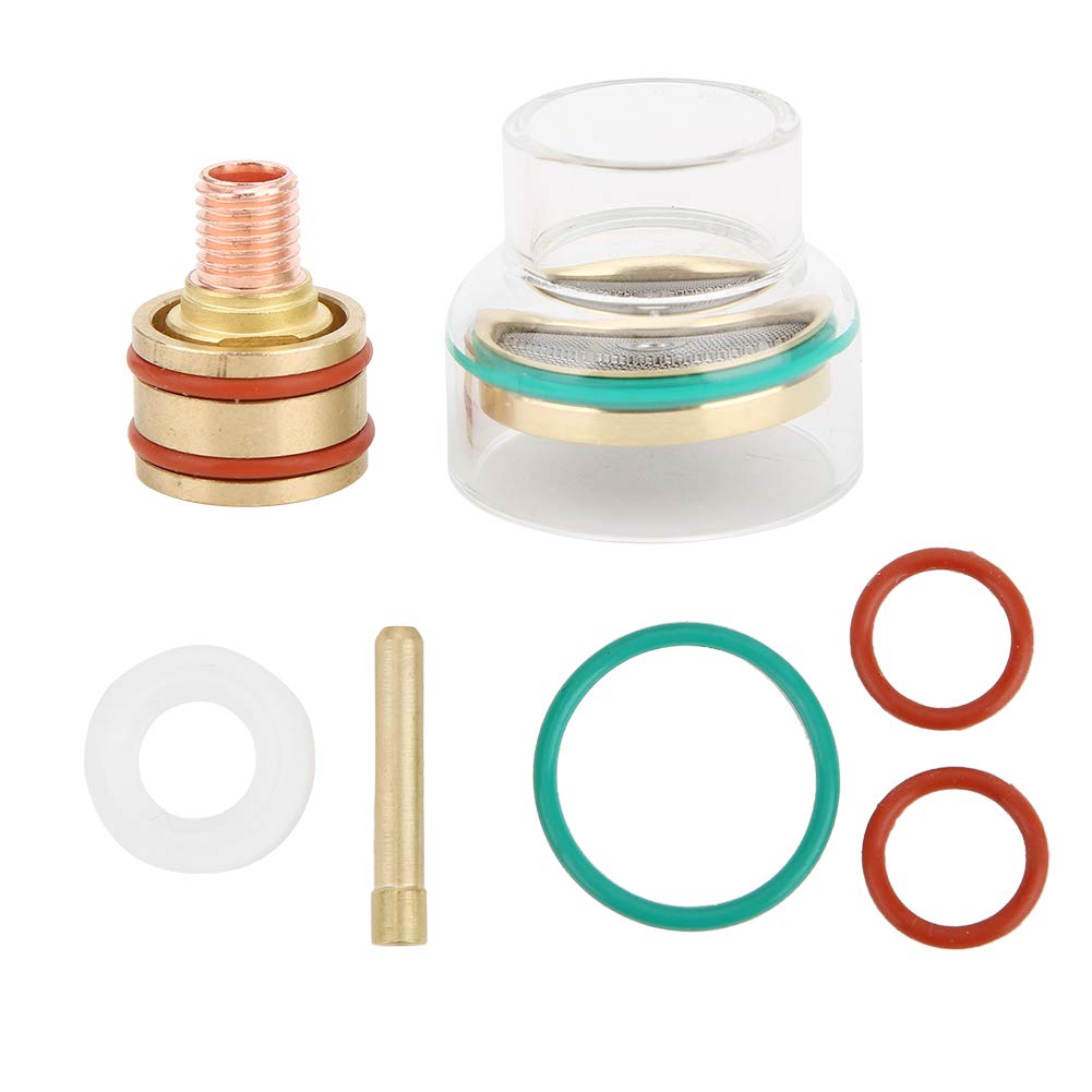 Complete TIG Welding Torch Gas Lens Kit with Collet Body and White Plastic Ring Compatible with Standard TIG Torches for 1.6mm, 2mm, 3mm Tungsten Electrodes