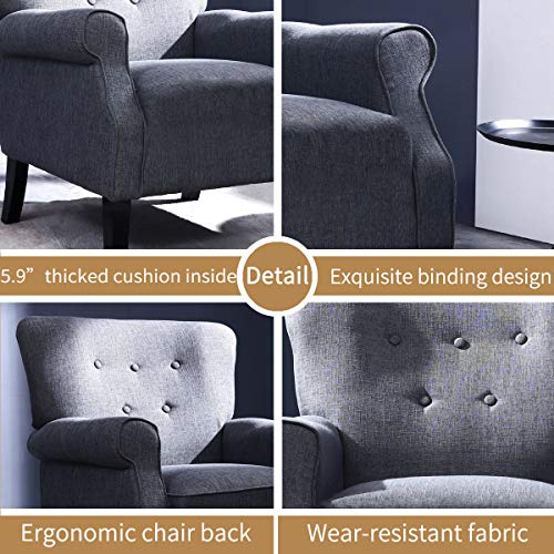 Top Space Accent Chair Sofa Mid Century Upholstered Roy Arm Single Sofa Modern Comfy Furniture for Living Room,Bedroom,Club,Office (1 PCs,Deep Grey)
