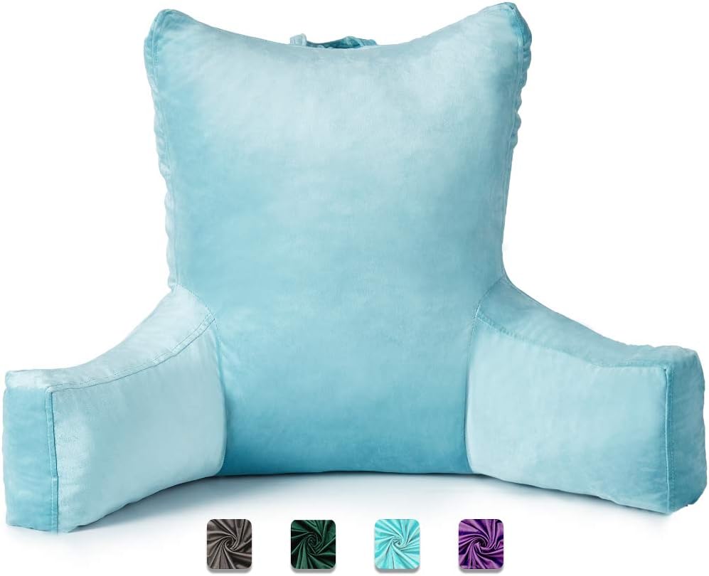 Neustern Reading Pillows with Enlarged Support Arms - Removable Backrest Cover with Pockets, Comfy Bed Rest Pillows for Bed Back Support (22 inches high) - Ideal for Adults/Teen/Kids (Blue): Home & Kitchen