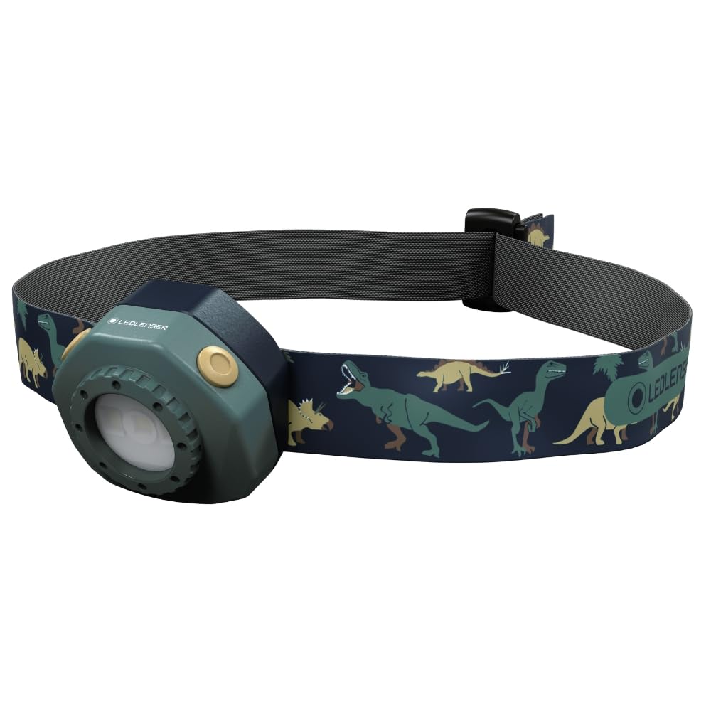 Ledlenser KIDLED4R Kids Head Torch Rechargeable, 5 Light Modes, Lightweight, Dinosaur LED Headlamp, Inc Auto Shut-Off Feature, Inc Clip for Backpack, Ideal for Camping, Gift for Children Girls Boys