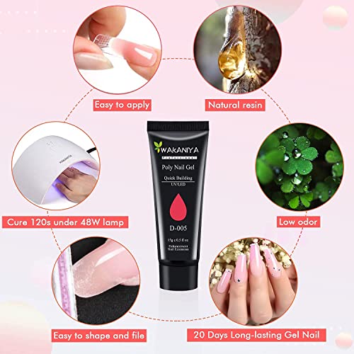 Poly Gel Nail Kit with UV Lamp, 10 Fall Colors Quick Nail Extension Gel Kit Easy Builder Gel with Rhinestone, Slip Solution, Complete Poly Gel Kits for DIY Manicure, Pink Nude Series